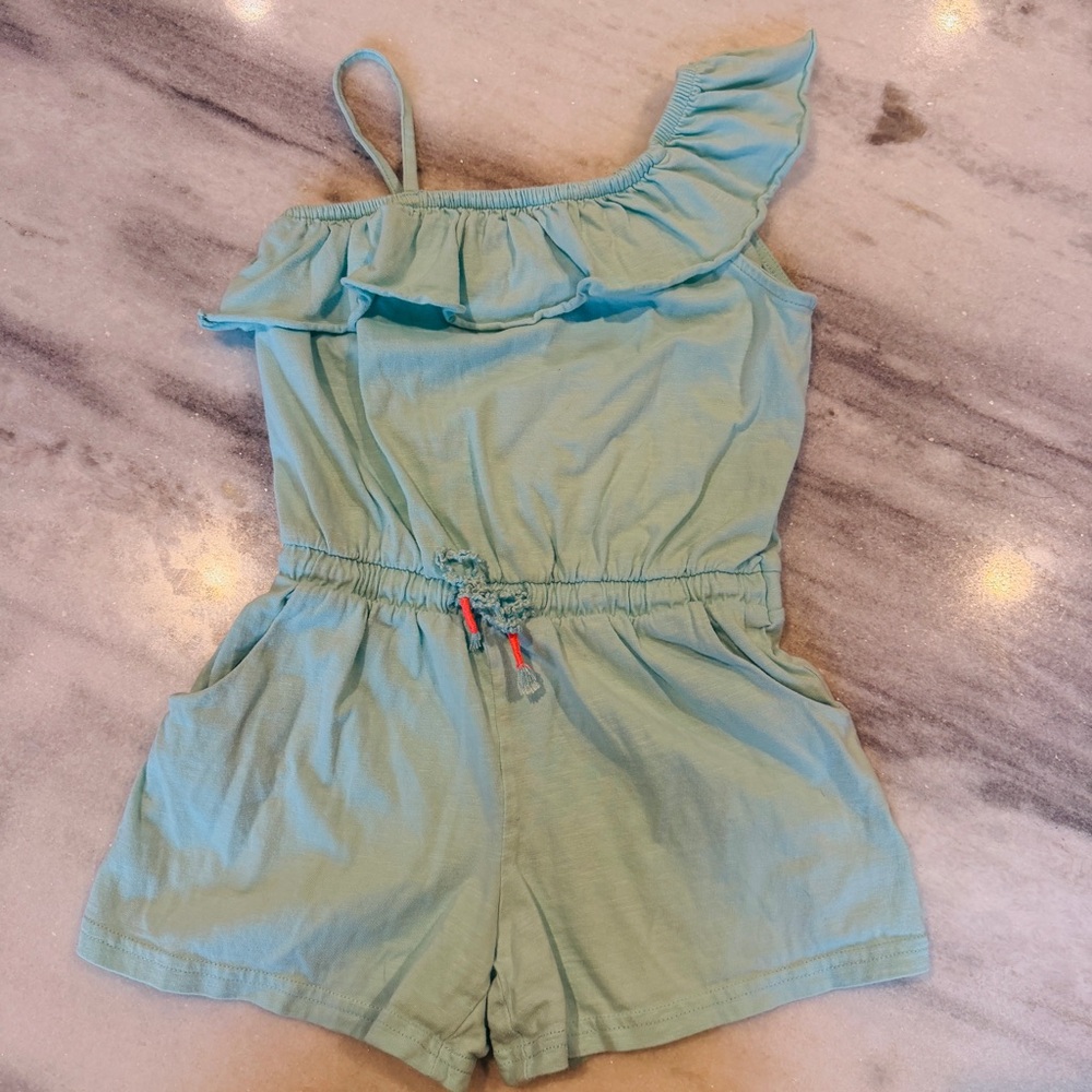Next Direct Girls Light Blue Ruffle Shoulder Romper Size 6 Years